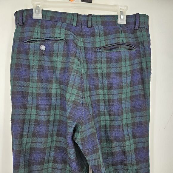 Vintage LL Bean Plaid Pants Mens 35 x 30 Green 1970s Trousers Classic Casual - Picture 10 of 15